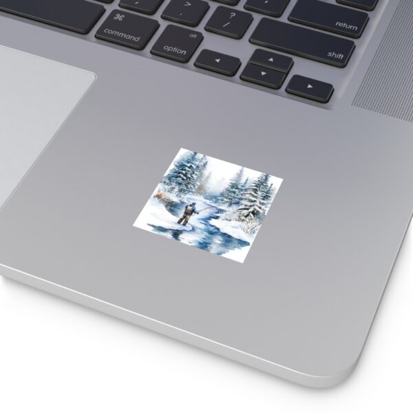 Winter Fishing Scene Square Stickers - Perfect for Nature Lovers - Image 3