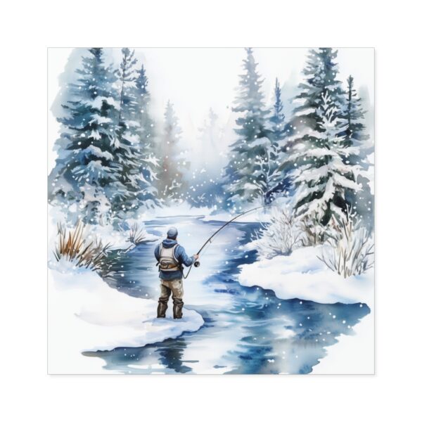 Winter Fishing Scene Square Stickers - Perfect for Nature Lovers