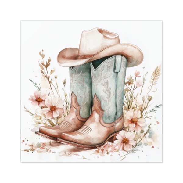 Rustic Cowboy Boots Square Stickers - Floral Western Decor