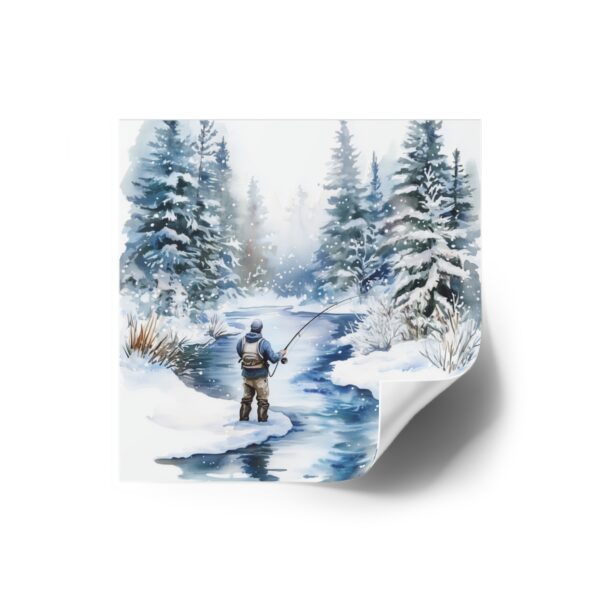 Winter Fishing Scene Square Stickers - Perfect for Nature Lovers - Image 2