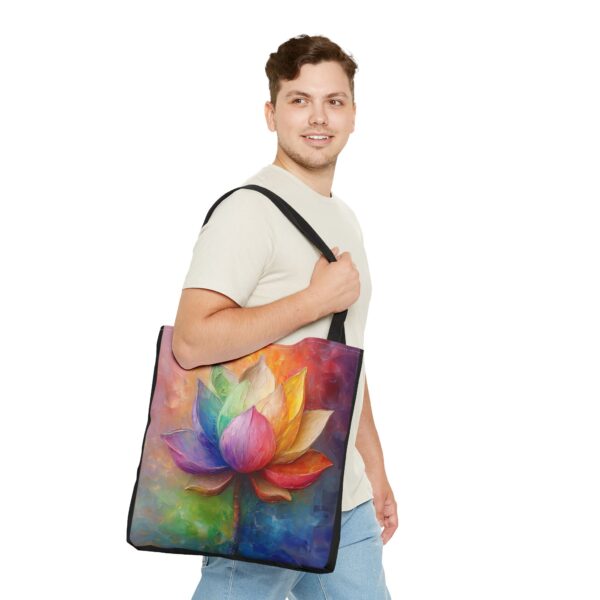 Vibrant Lotus Flower Tote Bag - Colorful Art Carryall for Eco-Friendly Shoppers - Image 3