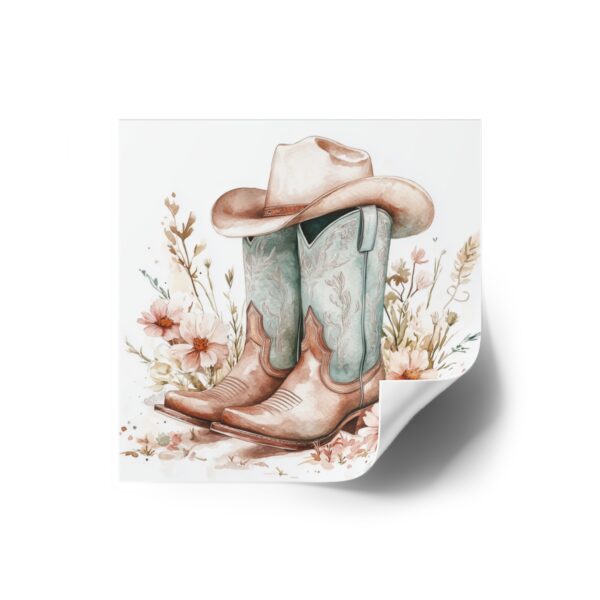 Rustic Cowboy Boots Square Stickers - Floral Western Decor - Image 2