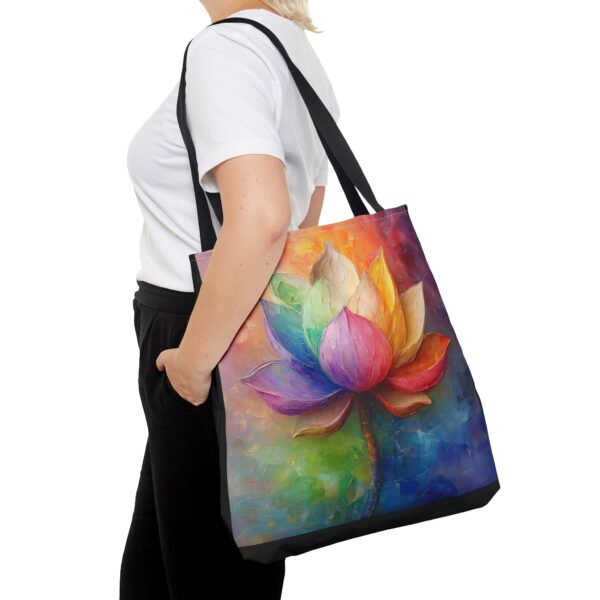 Vibrant Lotus Flower Tote Bag - Colorful Art Carryall for Eco-Friendly Shoppers - Image 4