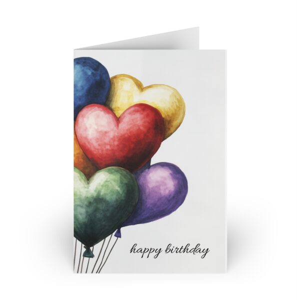 Colorful Heart Balloon Birthday Greeting Cards - Set of 10 - Image 3