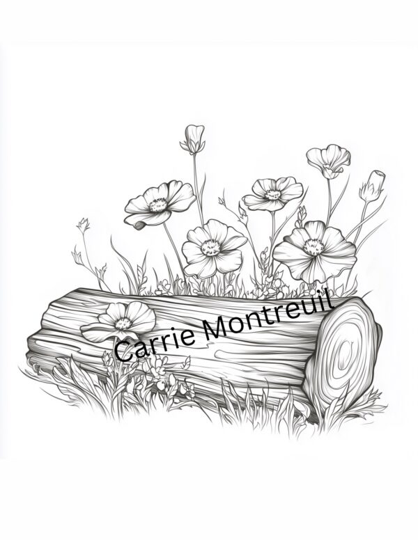 Flowers growing on a log